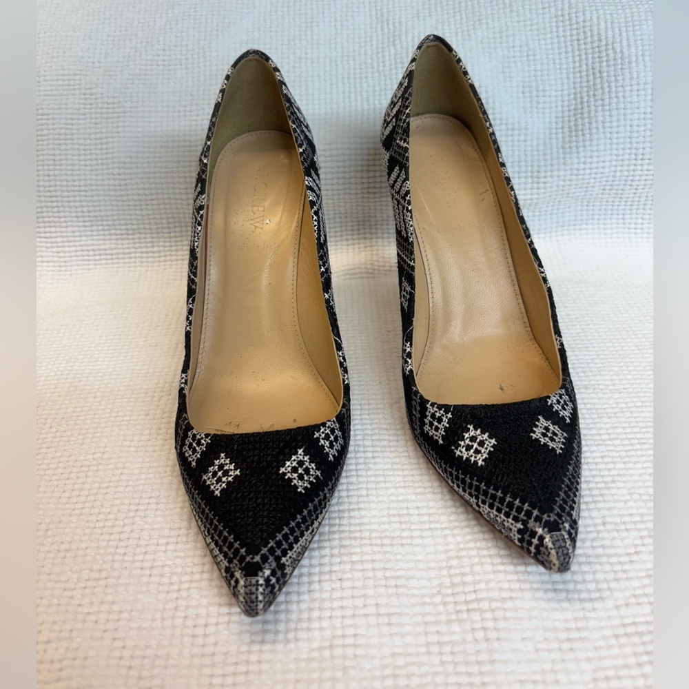 J Crew black embroidered pumps